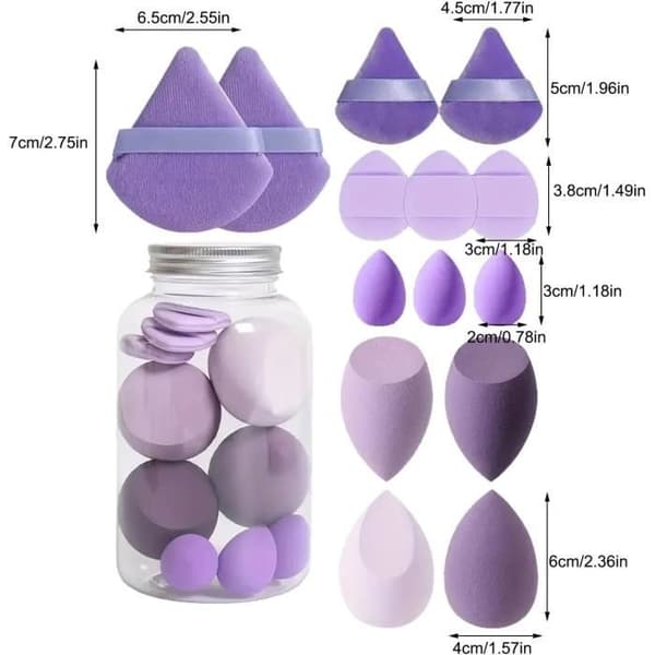 Makeup Svampesæt - Beauty Blender - 14 Stykker - Pink - Opbevaringspose - Alsidig