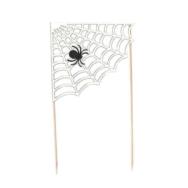 2 stk. kagepynt hvidt spindelvævsdesign Halloween-elementer bagekagepynt til fødselsdagsfest [J] White M