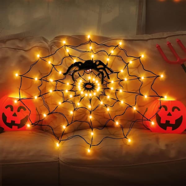 Vanntett Lysende Spindelvevdekorasjon 120 cm Halloweenfestutstyr (JJ)