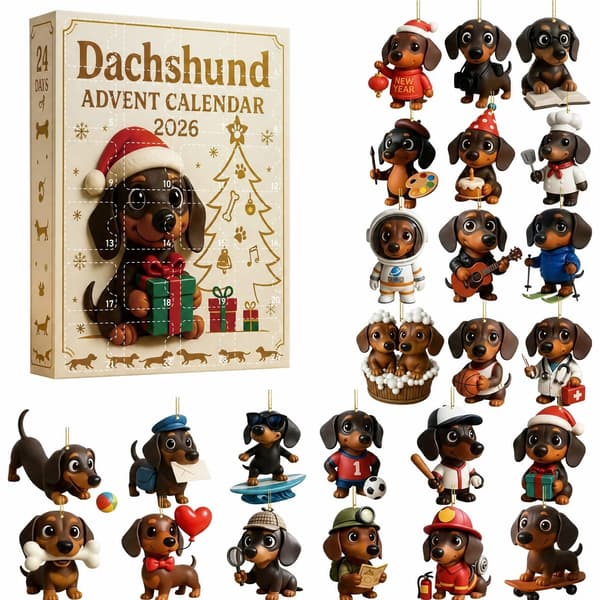 Julekalender (24 dager) – Flat 2D Akryl Samleobjekt – Dachshund Design Julekalender (J)