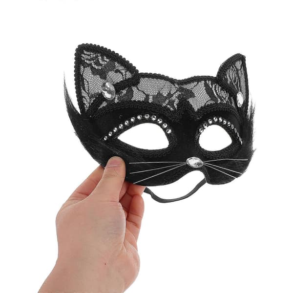 Sort blonde kattemaske til kostumemasker til voksne 1 stk. til festbrug