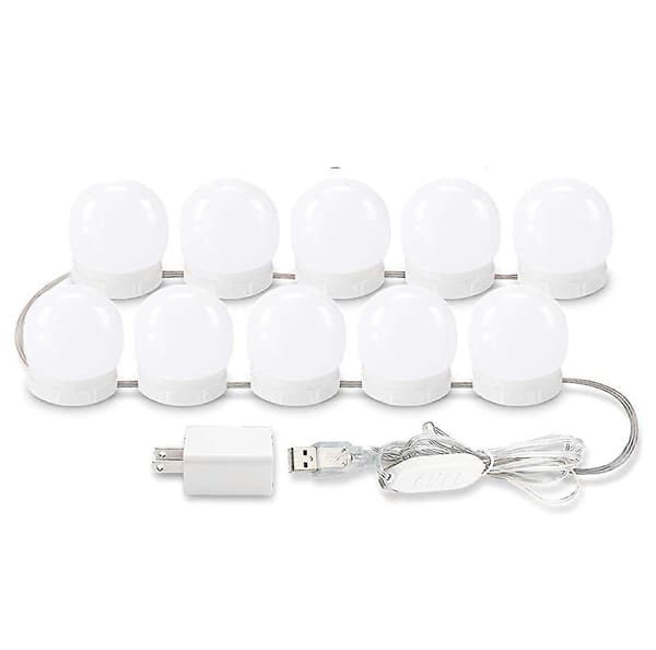 LED-spejllamper, 10 dæmpbare LED-pærer til makeup, gør-det-selv-sæt [J]