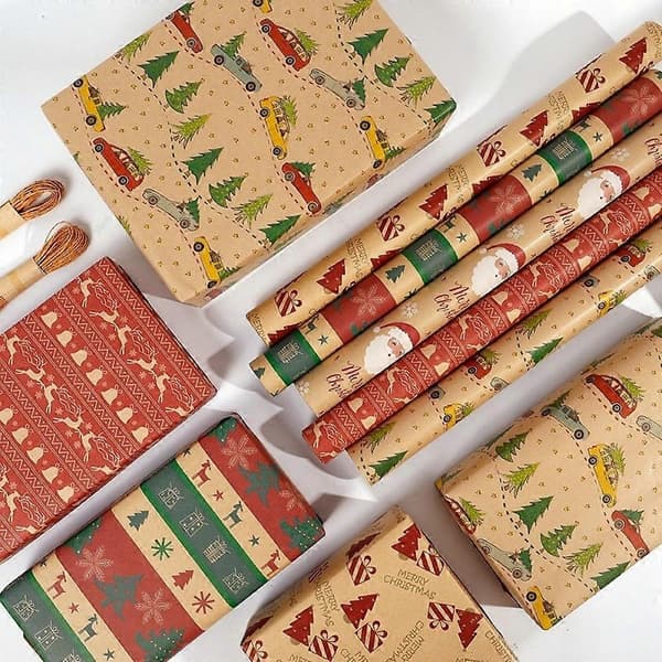 300 cm julklappspapper älg jultomte presentförpackning snöflinga färgglatt julkonst kraftpapper julklapp [J]
