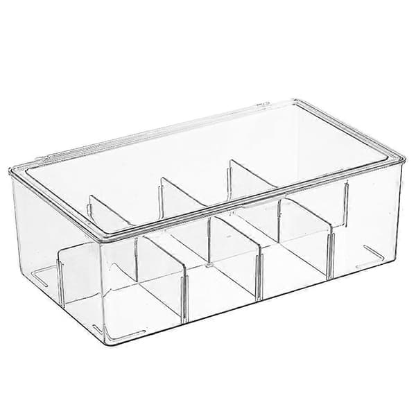 Skrivebordsoppbevaring for teposer, delt transparent teboks, husholdningsoppbevaring for kaffe