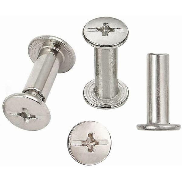 30 sett Chicago bindeskruer, nikkelbelagte bindeskruer 5mm x 15mm, sølvfarget