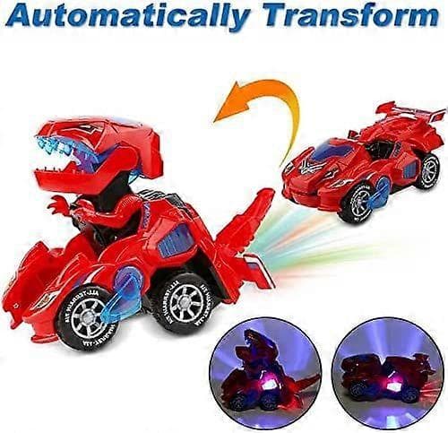 Legetøj Dinosaurlegetøj til børn 3-5, Automatisk Deform Dinosaurlegetøj til drenge piger, Dinosaurlegetøjsbiler til børn, Transformerende Dinosaur LED Bil med [J]