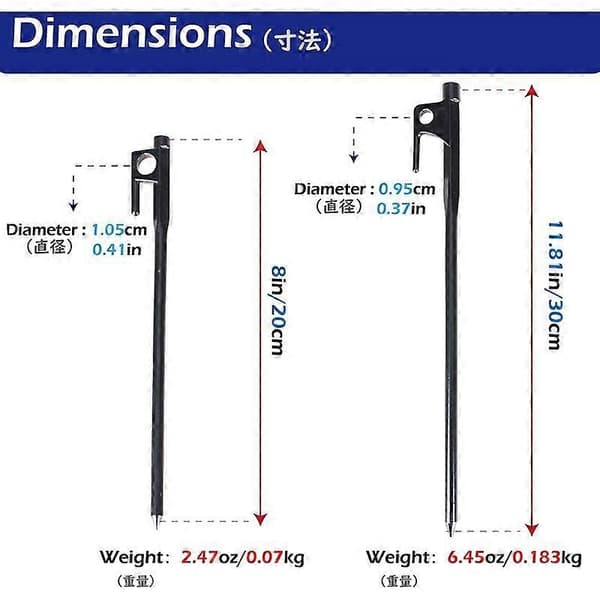 6 stk. smidde teltplugger i stål, kraftige plugger for hardt underlag til camping 20 cm[J]