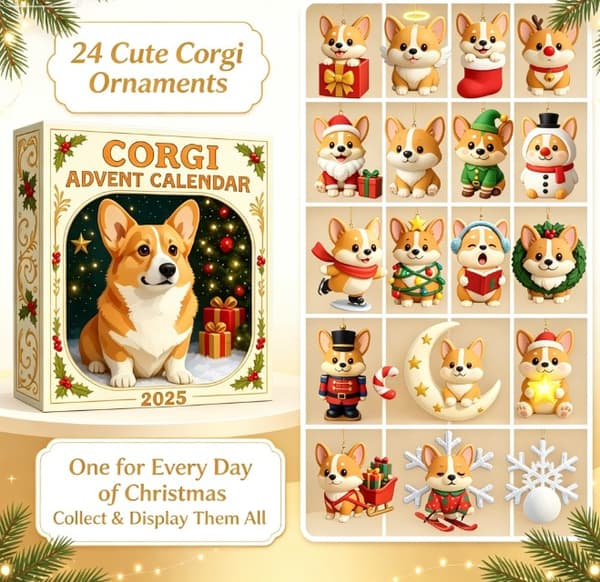 Corgi Adventskalender 2026, 24-dagers nedtelling til jul med søte Corgi samleobjekter (J)