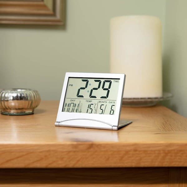 Bordsklocka Silver Digital LCD Temperatur Larm NY Skrivbordsklocka[J]