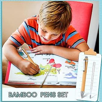 Bambus Penne Sæt med 20 Refiller - Sort Blæk 1mm