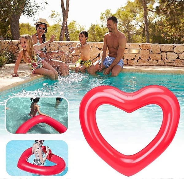 Pink hjerteformet badering til swimmingpool/strand, oppustelig svømmering - rød[J]