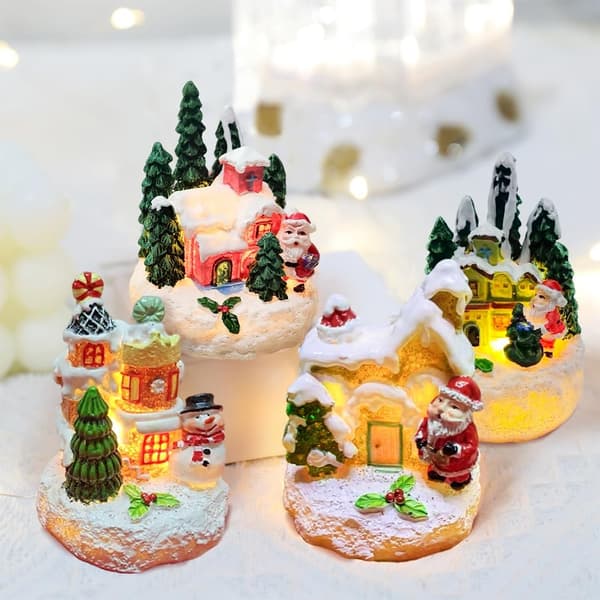 Juleminiaturehus med lysende belysning - 4-delt sæt (JJ)
