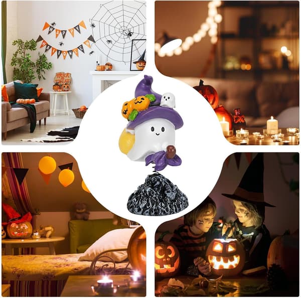 Liten Halloween-spøkelsesfigur, harpiksstatue med bobblehode til skrivebordet ditt (J)