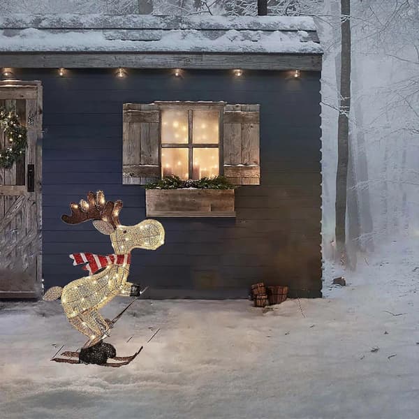 Utendørs julefigur LED-skiende elg hagedekorasjonspynt 35 cm, helt ny[J]
