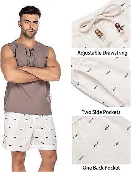 Linshorts for menn Uformell elastisk midje snøring Sommerstrandshorts