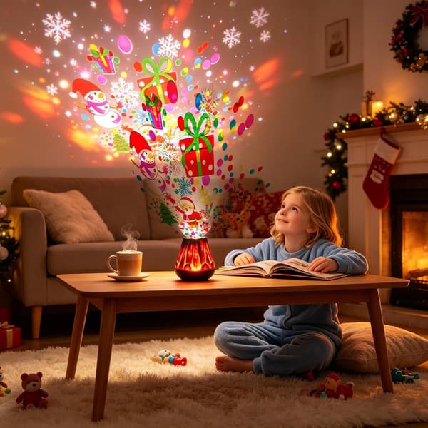 Julprojektor med snöflingemönster och flameffekt – USB-driven version (J)