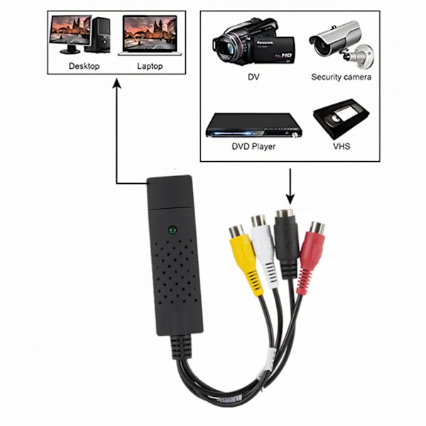 USB 2.0 VHS til DVD-konverter Konverter analog video til digitalt format lydvideoadapter