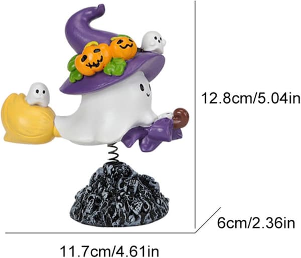 Liten Halloween-spøkelsesfigur, harpiksstatue med bobblehode til skrivebordet ditt (J)