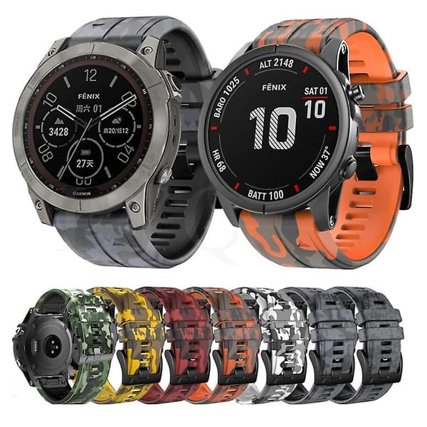 Til Garmin Fenix 7x Camouflage Silikonerem SWJ