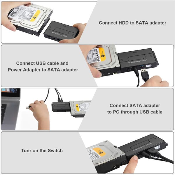 SATA/IDE til USB 3.0 harddisk kortleseradapter - Støtter 2,5/3,5\" HDD SSD, 5,25\" CD/DVD-stasjon