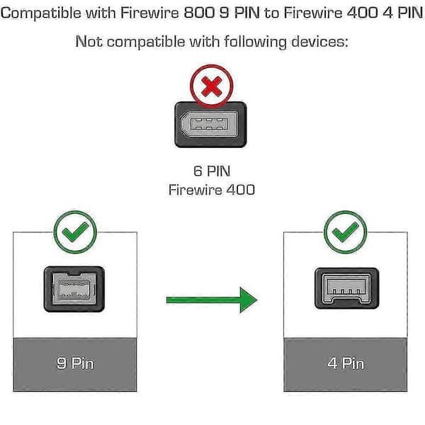Firewire 800 til 400 Konverterkabel 1.8M Svart