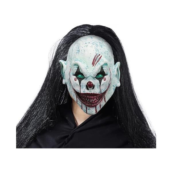 Klovnemaske til Halloween – Latex cosplay-tilbehør med blodig effekt (J)