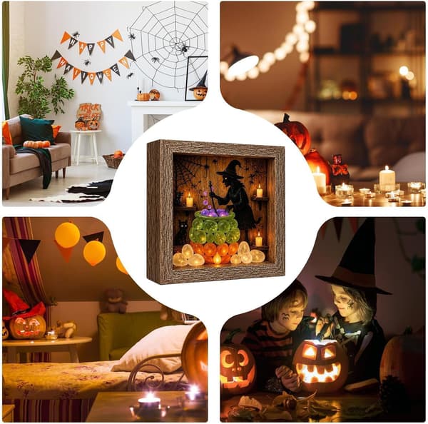Generisk Halloween LED-belyst skyggeboks, skremmende samleobjekt (J)