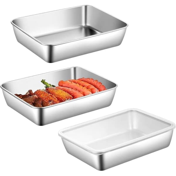 Set med 3 brödformar i rostfritt stål med lock - Rektangulära - 25 × 19 × 5 cm - Tål diskmaskin