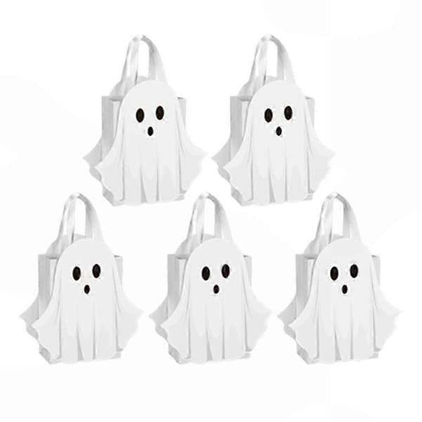 Halloween Spökgodisväskor för Godis & Snacks | 5-pack Vita Pappersfestväskor White