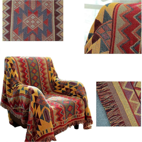 Bøhmisk Geometrisk Tæppe, Boho Stof Sofatæppe til Sofaseng Stol Stue, Soveværelse [XR][J]