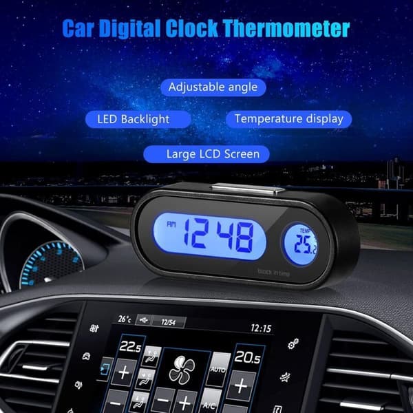 Bilur. Digitalt bilur med termometer. Mini køretøjs instrumentbræt ur (Bil digitalt ur termometer)