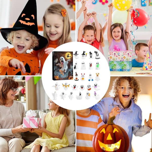 Halloween-adventskalender med samleobjekt spøkelsesgnom-figur (24 dager), for gutter og jenter (J)