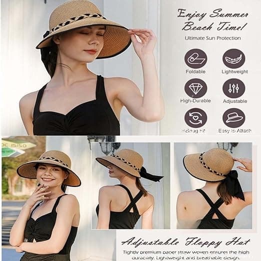 Dame Solhat med Bred Skygge UPF 50+ UV Beskyttelse Sammenfoldelig Strandhat Sommer Roll-Up Kasket White