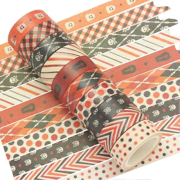 Washi Tapes 10 rullar dekorativa papperstejper för Halloween DIY presentinslagning[J]