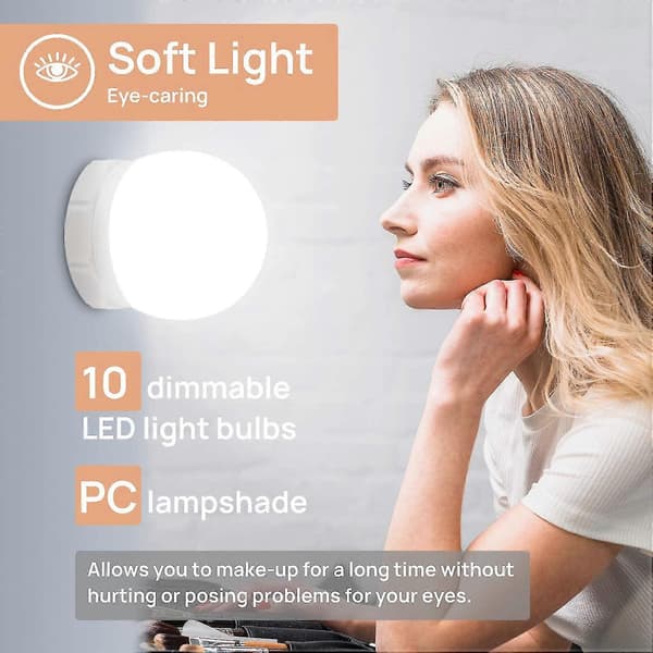 LED-spejllamper, 10 dæmpbare LED-pærer til makeup, gør-det-selv-sæt [J]