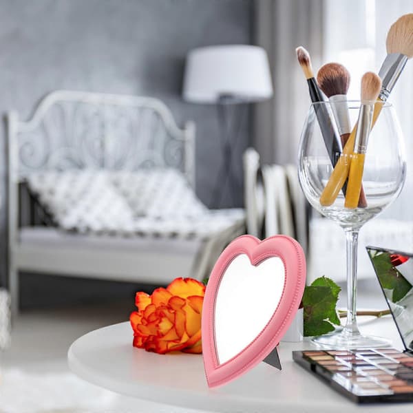 Pink hjerteformet makeupspejl 1 stk kosmetisk spejl til kvinder [J]