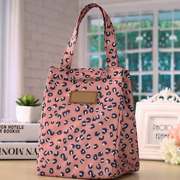 Rosa Leopard Tålig Lunchväska Canvas Material Termisk Isolering Härligt Förvaringsfodral