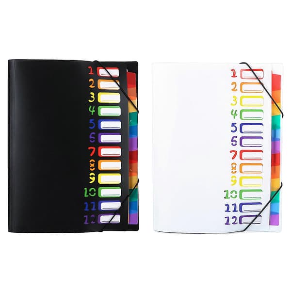 2 stk bærbar utvidbar A4-mappe 12-roms dokumentorganisator med indeksmerker, PP elastisk festemappe [J] Multicolor