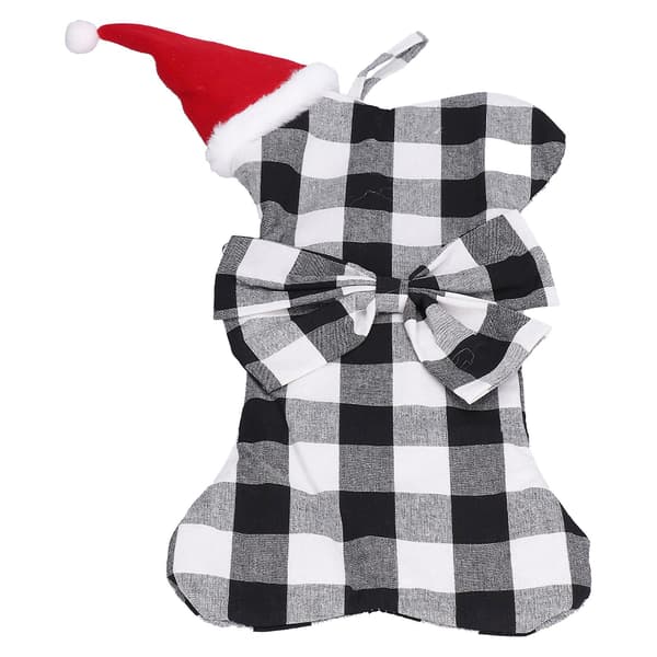 Juletrepynt Polyester Grids Mønster Julehengende Strømpeanheng Barnegavepose[J] Black White