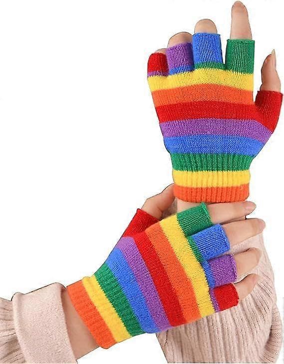 Unisex Regnbue Elastiske Strikkede Fingerløse Håndvarmere Hansker