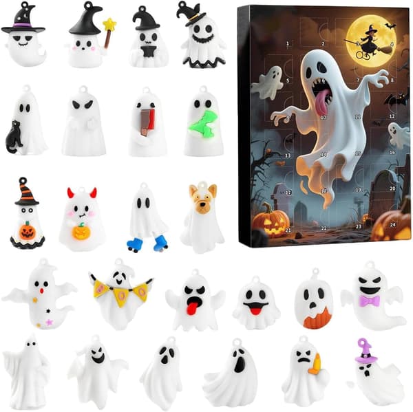 Halloween-adventskalender med samleobjekt spøkelsesgnom-figur (24 dager), for gutter og jenter (J)