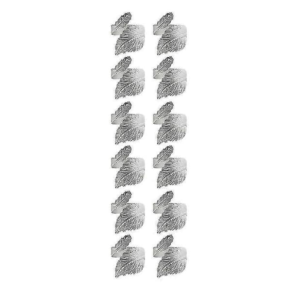 Servietringe i bladform til feriefester, bryllupper, familie, afslappede, formelle lejligheder Dekoration (12) Silver