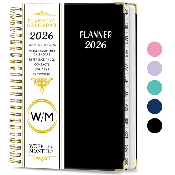 2026 A5 Ukentlig Planlegger – Spiralnotatbok og Arbeidsplanlogg A5 - Black