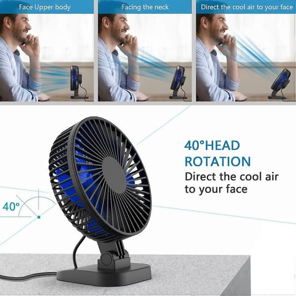 Mini USB-bordventilator med 3 hastigheder, støjsvag USB-ventilator, superkraftig luftstrøm, 40 justerbar vippevinkel [XR][J]