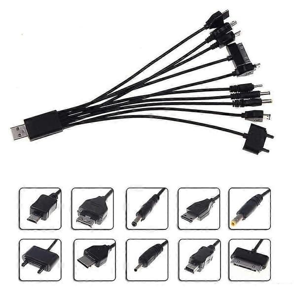 Multi Line Pin Oplader 10 i 1 Universal USB Kabel Telefon Mobiler Adapterledning