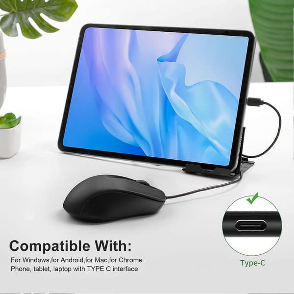 Kablet Mus 1000DPI Lav Latency USB-C Kompatibel til PC Laptop