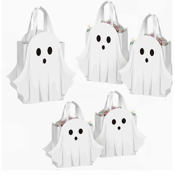 Halloween Spökgodisväskor för Godis & Snacks | 5-pack Vita Pappersfestväskor White
