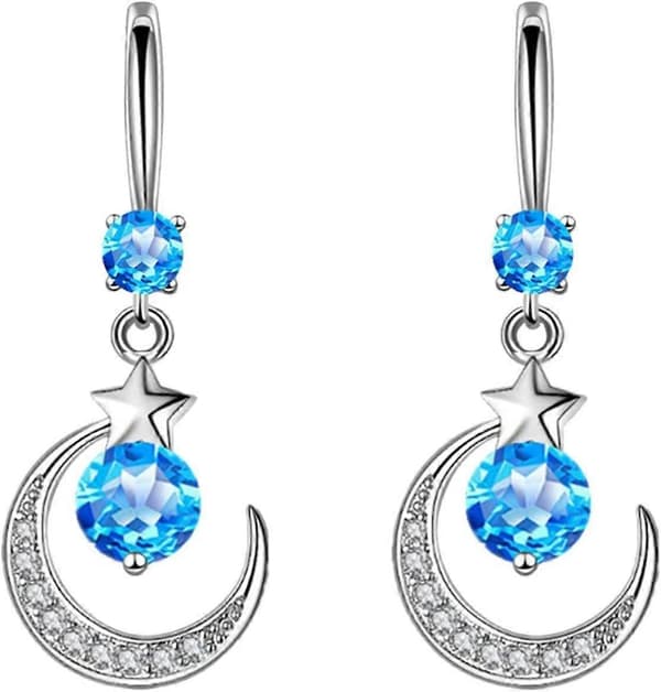 Stjernemyte Måne Vanndråpe Øredobber Tynne Dingle Elegante Rhinestone Øredobber Vanndråpe Kobber Øredobber for Kvinner[J]