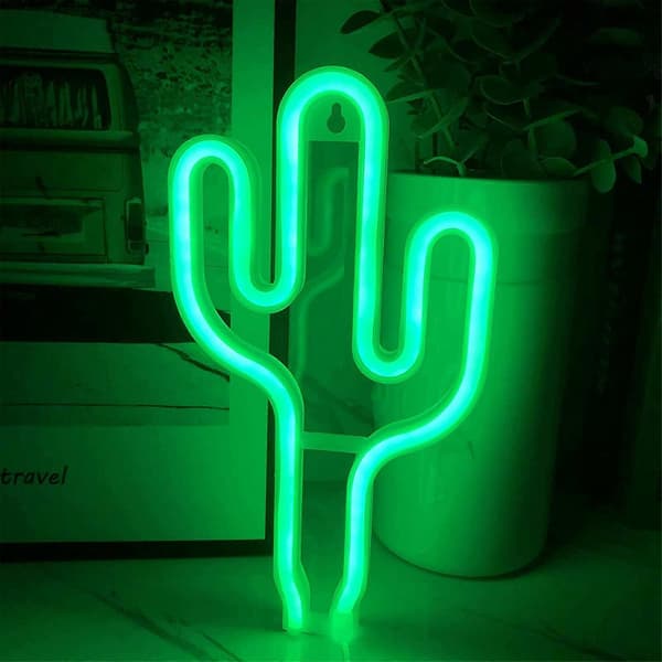 USB Batterilåda Grön Ljus Kaktusform Neonljus