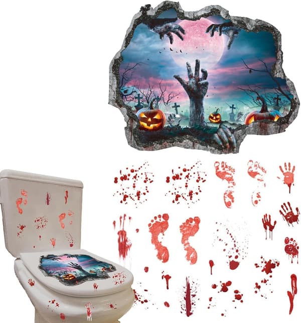 Halloween Toalettsitsdekaler 2-delat set Blodig Skräckdekor (JJ)